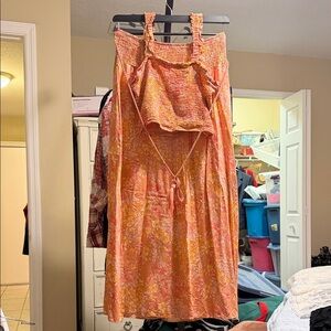 No Boundaries Orange Floral Skirt Set